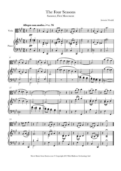 Vivaldi, Antonio - The Four Seasons Summer, First Movement Theme for Viola - Free Sheet music ...