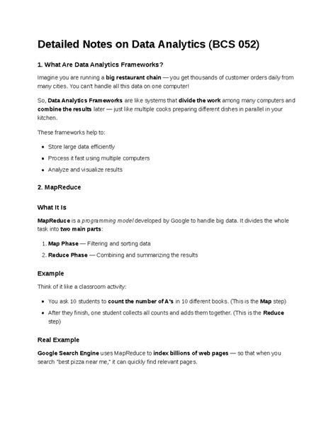 Data Analytics Frameworks Overview and Key Concepts (BCS 052) - Studocu