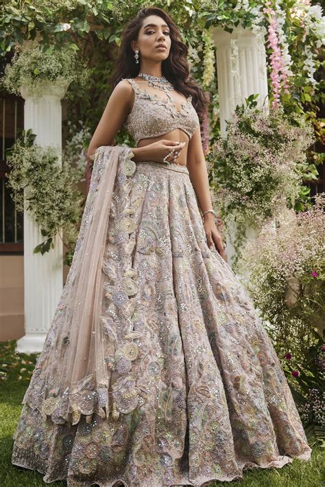 PINK APPLIQUE FLORAL LEHENGA – Surabhi Chopra Label