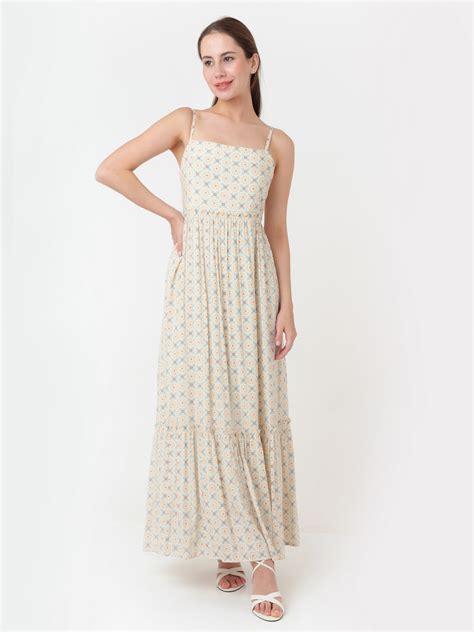Buy White Printed A-Line Maxi Dress - Zink London