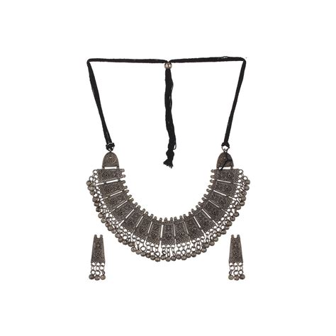 Buy Aatmana Silver Plated Oxidised Beaded Coin Choker Jewellery Set Online