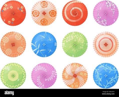 Japanese umbrellas top view. Asian paper umbrella and traditional japan ...