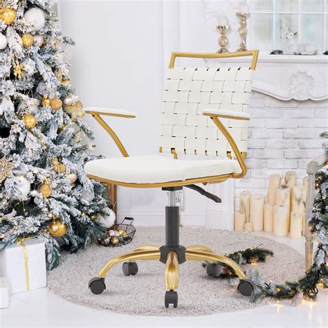 Buy CAROCC Modern Desk Chair White and Gold Office Chairs Computer Mid ...