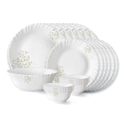 Larah by Borosil Ingot Fluted Series Opalware Floral Dinner Set | 19 ...