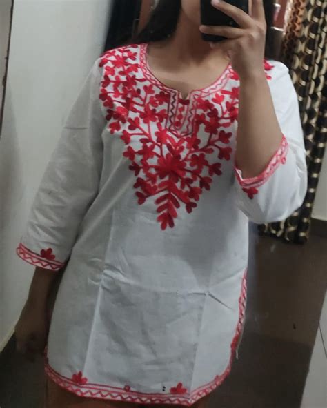 Buy Aura Glam Women's Rayon Kashmiri Embroidered Short Kurti | Stylish ...