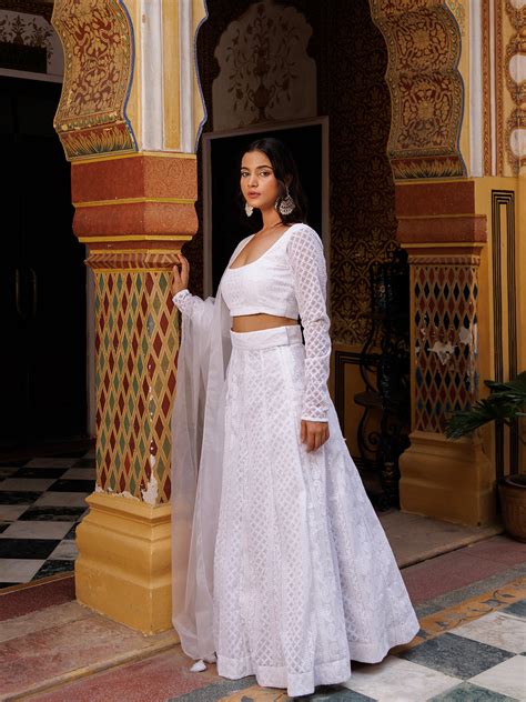 Lucent White Chikankari Lehenga Set – Ragavi