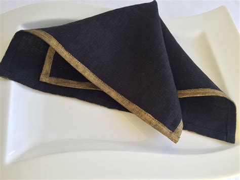 Wedding Black Linen Napkins | Metallic Gold Table Setting Napkins ...
