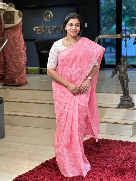 Block Print Detailed Super Net Kota Saree | JSC198 – Aham Designer Boutique
