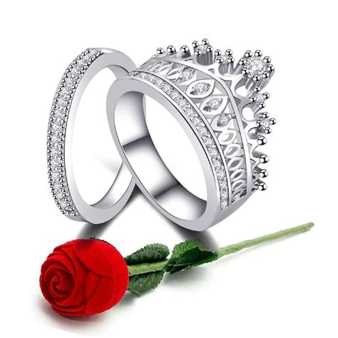 Buy University Trendz Silver Plated 2 PCs Crown Queen Princess Ring ...