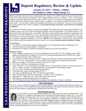 Fillable Online lba Deposit Regulatory Review amp Update - 400pm The ...