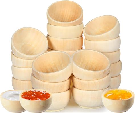 Amazon.com: 20 Pack Small Wooden Bowls, Kitchen Condiment Bowls, Mini ...