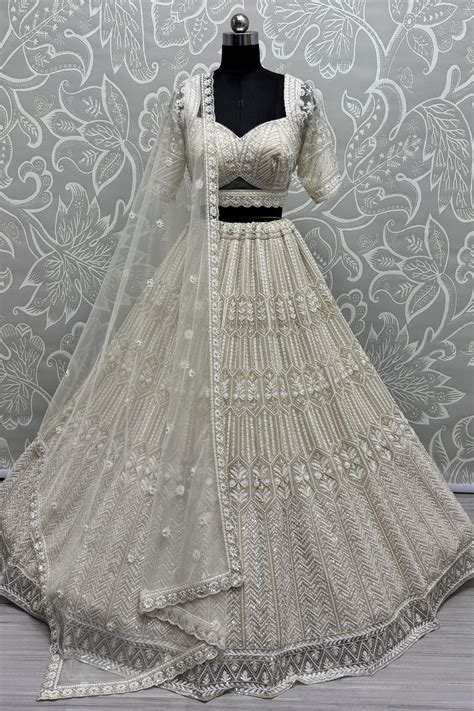 Buy White Pearl Work Net Wedding Wear Lehenga Choli From DLC – Designer ...