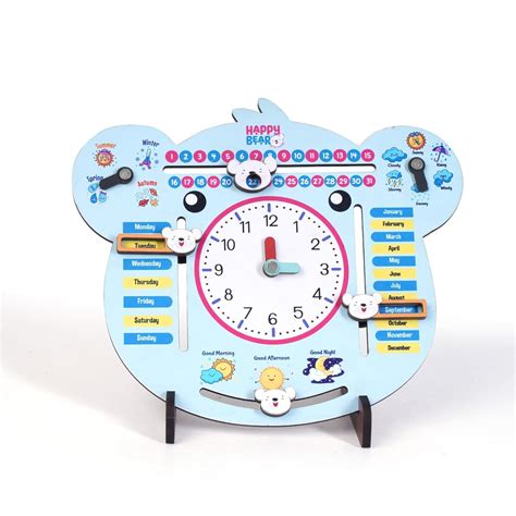 Buy Happy Bear 7in1 Multifunctional Wooden Calendar Clock for Kids ...