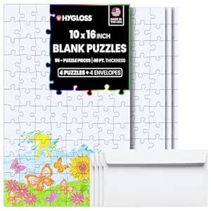Hygloss 96 Piece Rectangle Blank Jigsaw 4 Puzzles with Envelopes, 10" x ...