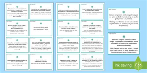 Early Finishers Challenge Cards Spanish