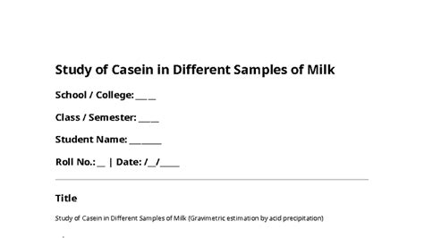 Chemistry Project: Casein Analysis in Milk Samples (Lab Report) - Studocu