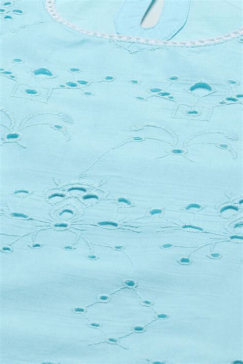 Sky Blue Schiffli Cotton Kurta & Palazzo at Biba India