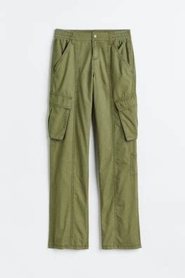 Women's Khaki green Canvas cargo trousers | H&M IN