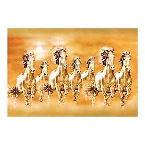 Clickedin Seven Lucky White Running Horses Painting with Sunshine ...