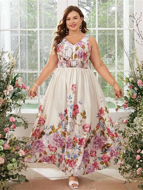 SHEIN Clasi Robe de mariée longue imprimée florale grande taille avec ...