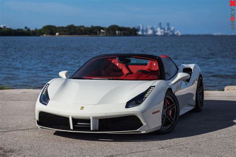 White Convertible Ferrari 488 on Classis 5 Spoke Anrky Rims