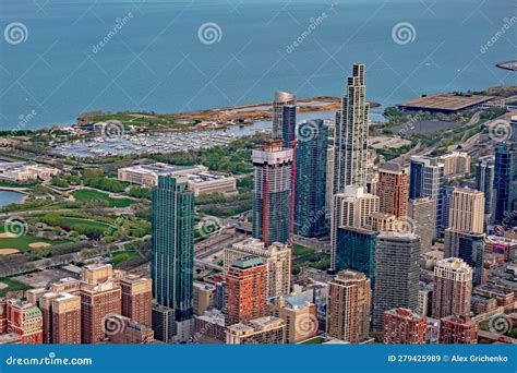 Chicago City Skyscrapers Aerial View, Blue Sky Background. Skydeck ...