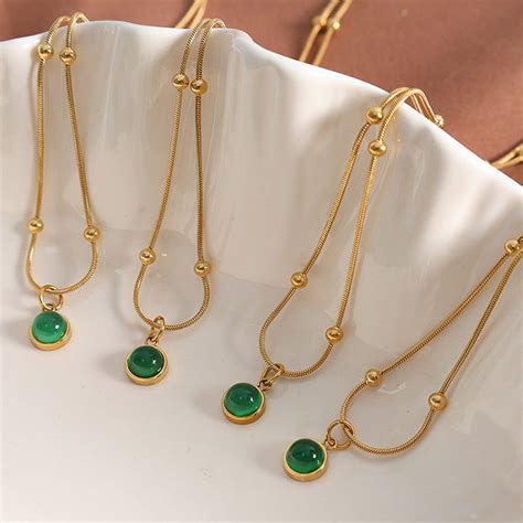 vintage style round titanium steel plating inlay natural stone 18k gol ...
