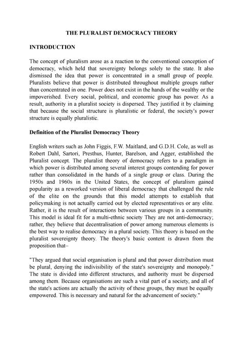 THE Pluralist Democracy Theory - THE PLURALIST DEMOCRACY THEORY ...