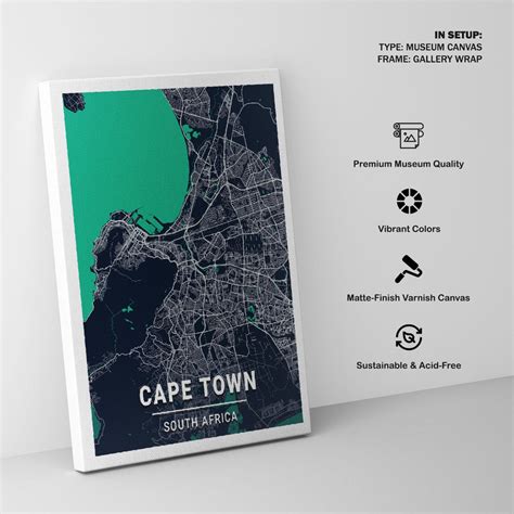 Cape Town Blue Dark City Map: Buy Premium Framed Old & Modern Map Art ...