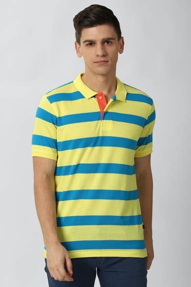 Buy Men Yellow Stripe Polo Neck Collar T-shirt Online - 635415 | Peter ...