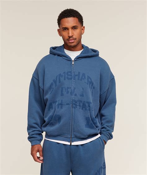 Gymshark Collegiate Washed Zip Up Hoodie Compound Blue – Kicks Machine