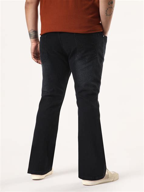 Plus Men's Black Bootcut Fit Mid Rise Heavy Washed Jeans Stretchable ...