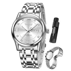 Buy Taxau Men's Watch, Big Face Easy to Read Silver Gold Stainless ...