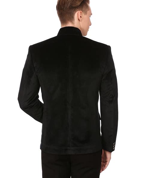 Buy Black WINTAGE Solid Double-Breasted Blazer with Mandarin Collar | AJIO