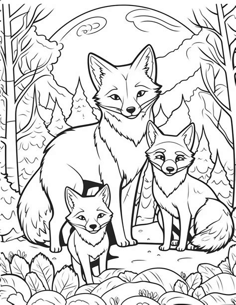 Fox Family Coloring Page