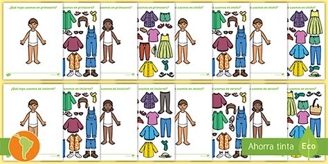 Ficha para recortar: La ropa y las estaciones- Guía de trabajo