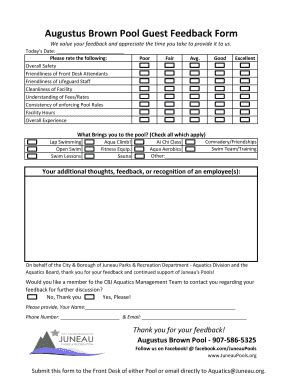 Fillable Online Augustus Brown Pool Guest Feedback Form - City and ...