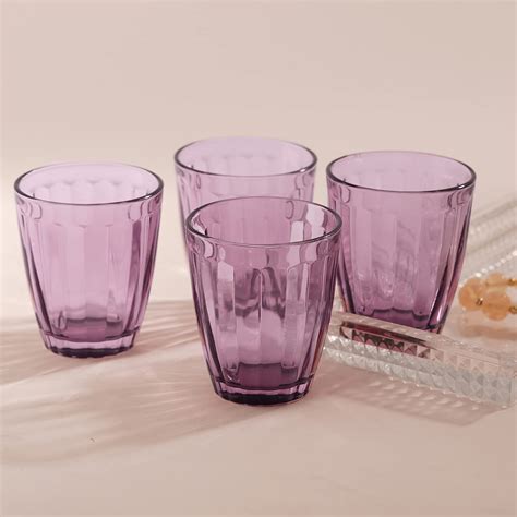 Buy Pure Home + Living Set of 4 Light Purple Linear Textured Drinking ...