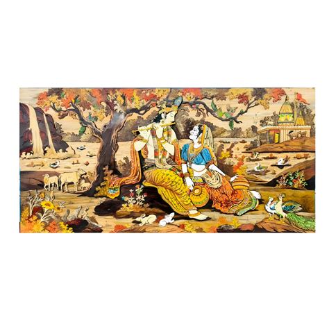 Radha Krishna Rose Wood Inlay Painting -1