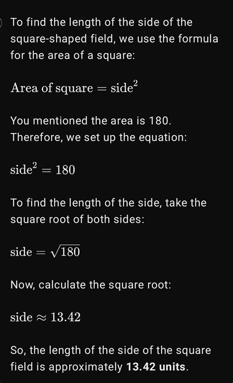 I it the area of a square Shaped field 2 if 180 I on lib Wh is the ...