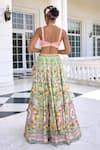 Buy Green Silk Sequins, Embroidery, Beads V-neck Sofia Fusion Lehenga ...