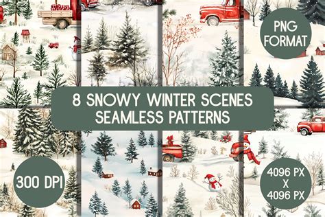 8 Snowy Country Winter Seamless Patterns Graphic by Sakura Lemon ...