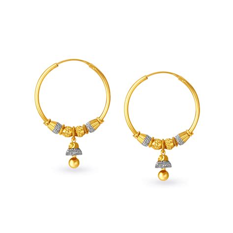 Peachy 18 Karat Yellow Gold Bali Hoop Earrrings