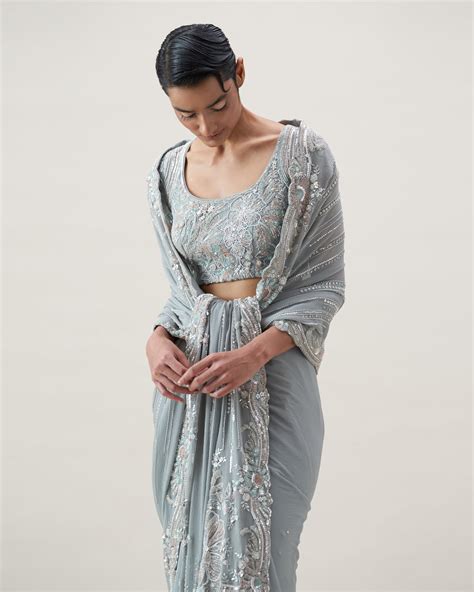 Hibiscus Border Saree Set Powder Blue – NEZO