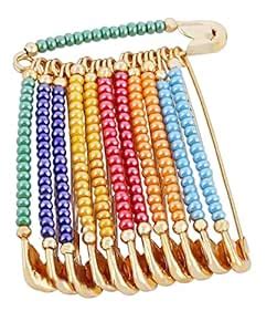 Vama Fashions Glitter Pastel Beads Large Safety pin Single Color Saree ...