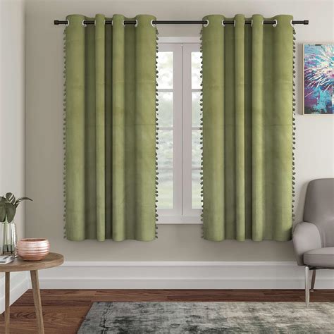Buy STITCHNEST Premium Velvet Semi Blackout Curtains with Pom Pom ...