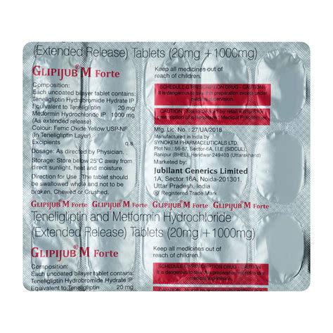 Glipijub M Forte 20 mg/1000 mg Tablet 15's Price, Uses, Side Effects ...