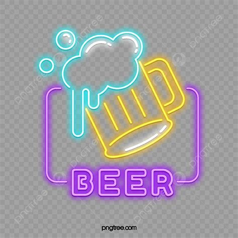 Neon Bar Sign White Transparent, Beer Bar Sign, Lamp Effect PNG Image