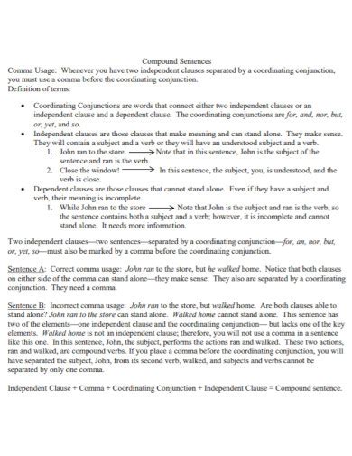 Image result for Compound Sentence Comma Examples