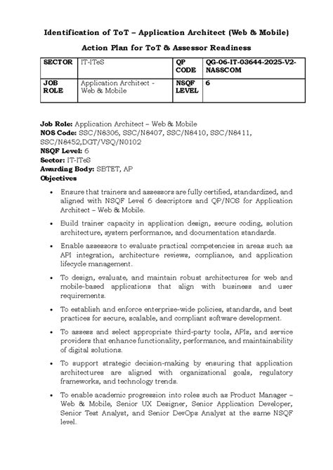 Identification of ToT Action Plan for Application Architect (Web ...